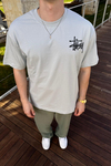 Sırt Baskılı Gri Oversize Tshirt T1068