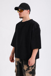 Siyah Acid Wash Oversize Kesik Kol Detay Jean Tshirt SW1171