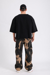 Siyah Acid Wash Oversize Kesik Kol Detay Jean Tshirt SW1171