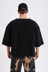 Siyah Acid Wash Oversize Kesik Kol Detay Jean Tshirt SW1171