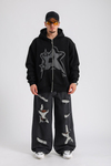 Siyah Baskılı Oversize Rv Zipper Sweatshirt SW1152
