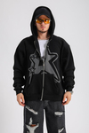 Siyah Baskılı Oversize Rv Zipper Sweatshirt SW1152