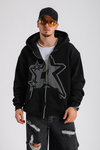 Siyah Baskılı Oversize Rv Zipper Sweatshirt SW1152