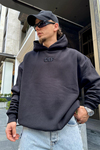 Siyah Def Nakışlı Oversize Sweatshirt SW908
