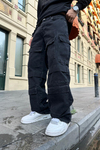 Siyah Multicep Bol Paça Jean Pantolon P764