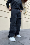 Siyah Multicep Bol Paça Jean Pantolon P764