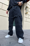 Siyah Multicep Bol Paça Jean Pantolon P764