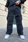 Siyah Multicep Bol Paça Jean Pantolon P764