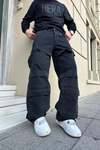 Siyah Multicep Bol Paça Jean Pantolon P764