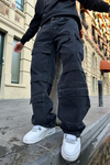 Siyah Multicep Bol Paça Jean Pantolon P764