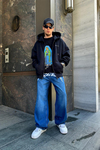 Siyah SJ Oversize Zipper Sweatshirt SW875