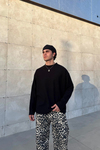 Siyah Waffle Kumaş İnce Oversize Sweatshirt