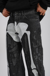 Skeleton Beyaz Baskılı Füme Baggy Jean Pantolon P1005