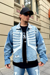 Skeleton Patch Detay Zipper Jean Ceket C205