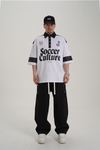 Soccer Baskılı Beyaz Polo Yaka Oversize Tshirt