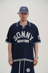 Sonny Desenli Triko Kumaş Lacivert Oversize Tshirt