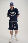 Sonny Desenli Triko Kumaş Lacivert Oversize Tshirt
