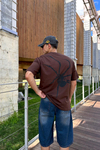 Spider Baskılı Kahve Oversize Tshirt T1167