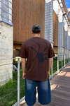 Spider Baskılı Kahve Oversize Tshirt T1167