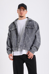 Spider Desen Gri Oversize Jean Ceket C230