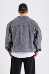 Spider Desen Gri Oversize Jean Ceket C230