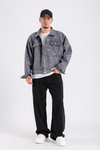 Spider Desen Gri Oversize Jean Ceket C230