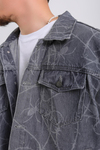 Spider Desen Gri Oversize Jean Ceket C230