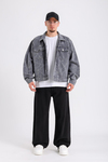 Spider Desen Gri Oversize Jean Ceket C230