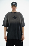 Star Baskılı Yıkama Efektli Siyah Oversize Tshirt CT01 25CY082