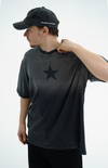 Star Baskılı Yıkama Efektli Siyah Oversize Tshirt CT01 25CY082