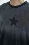 Star Baskılı Yıkama Efektli Siyah Oversize Tshirt CT01 25CY082