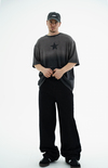 Star Baskılı Yıkama Efektli Siyah Oversize Tshirt CT01 25CY082