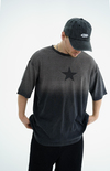 Star Baskılı Yıkama Efektli Siyah Oversize Tshirt CT01 25CY082