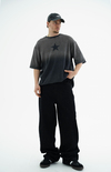 Star Baskılı Yıkama Efektli Siyah Oversize Tshirt CT01 25CY082