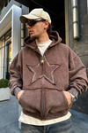 Star Patch Acid Wash Kahve Oversize Sweatshirt SW975