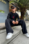 Star Patch Detay Siyah Fit Sweatshirt SW1002