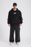 Star Patch Detay Siyah Oversize Sweatshirt SW1148