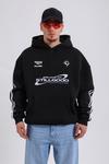 Stillgood Baskılı Şeritli Racing Siyah Oversize Hoodie SW1177