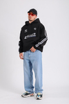 Stillgood Baskılı Şeritli Racing Siyah Oversize Hoodie SW1177