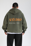 Studio 1991 Baskılı Yeşil Oversize Zipper Hoodie SW1384