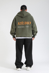 Studio 1991 Baskılı Yeşil Oversize Zipper Hoodie SW1384