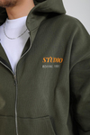 Studio 1991 Baskılı Yeşil Oversize Zipper Hoodie SW1384