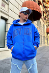 Taş Baskılı Mavi Zipper Sweatshirt SW880