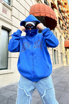 Taş Baskılı Mavi Zipper Sweatshirt SW880