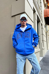 Taş Baskılı Mavi Zipper Sweatshirt SW880