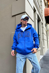 Taş Baskılı Mavi Zipper Sweatshirt SW880