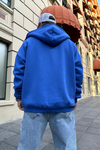 Taş Baskılı Mavi Zipper Sweatshirt SW880