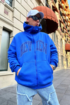 Taş Baskılı Mavi Zipper Sweatshirt SW880