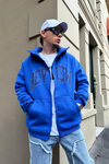 Taş Baskılı Mavi Zipper Sweatshirt SW880