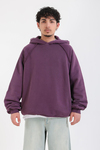Ters Dikiş Detay Mor Basic Oversize Hoodie
